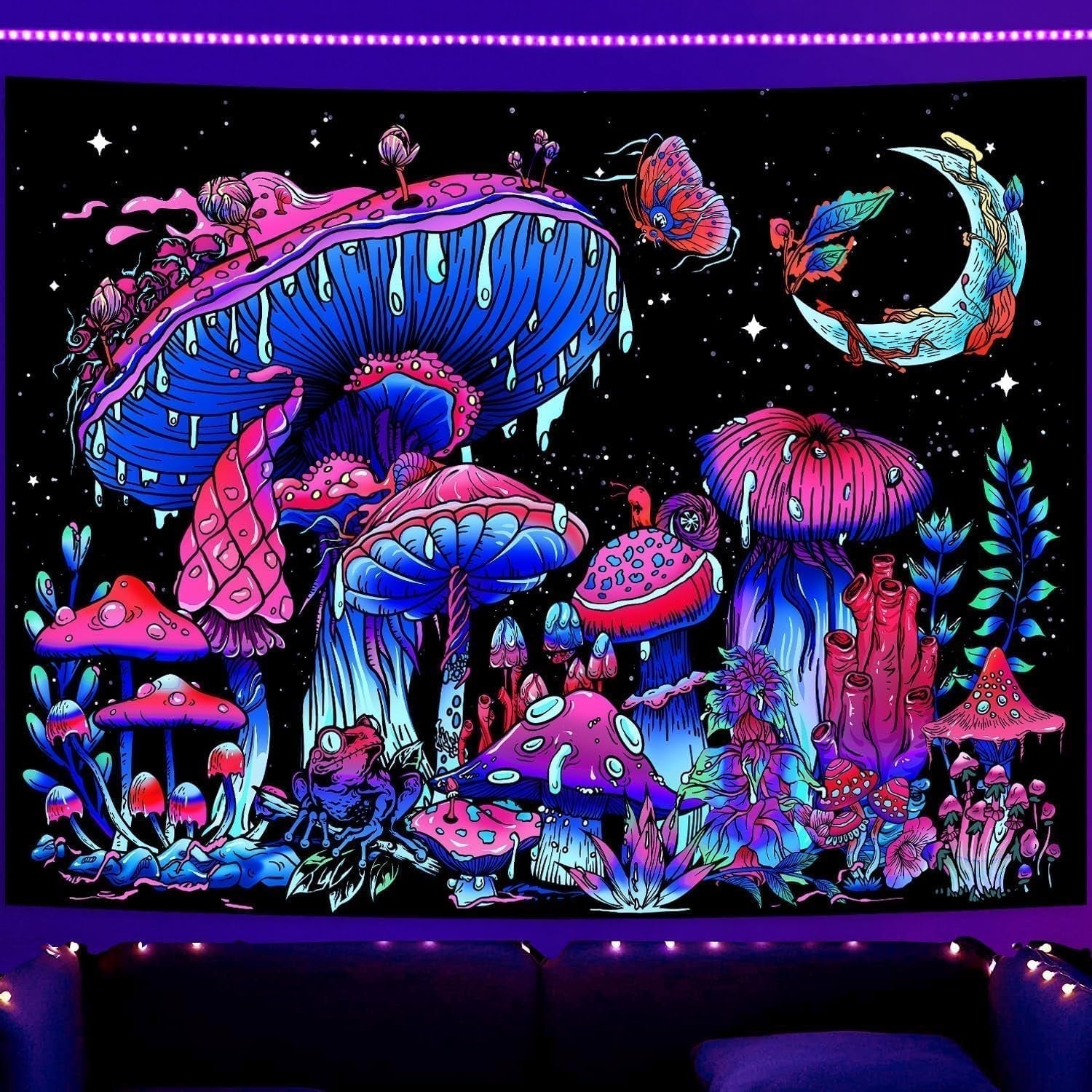 Tapiserie galaxie lumina neagra cer instelat albastru reactiv Casa - Accesorii si Decoratiuni Naty Shop Ciupercă 200L X 150B Cm