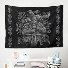 Tapiserie grey viking odin axe sword raven cross Casa - Accesorii si Decoratiuni Naty Shop