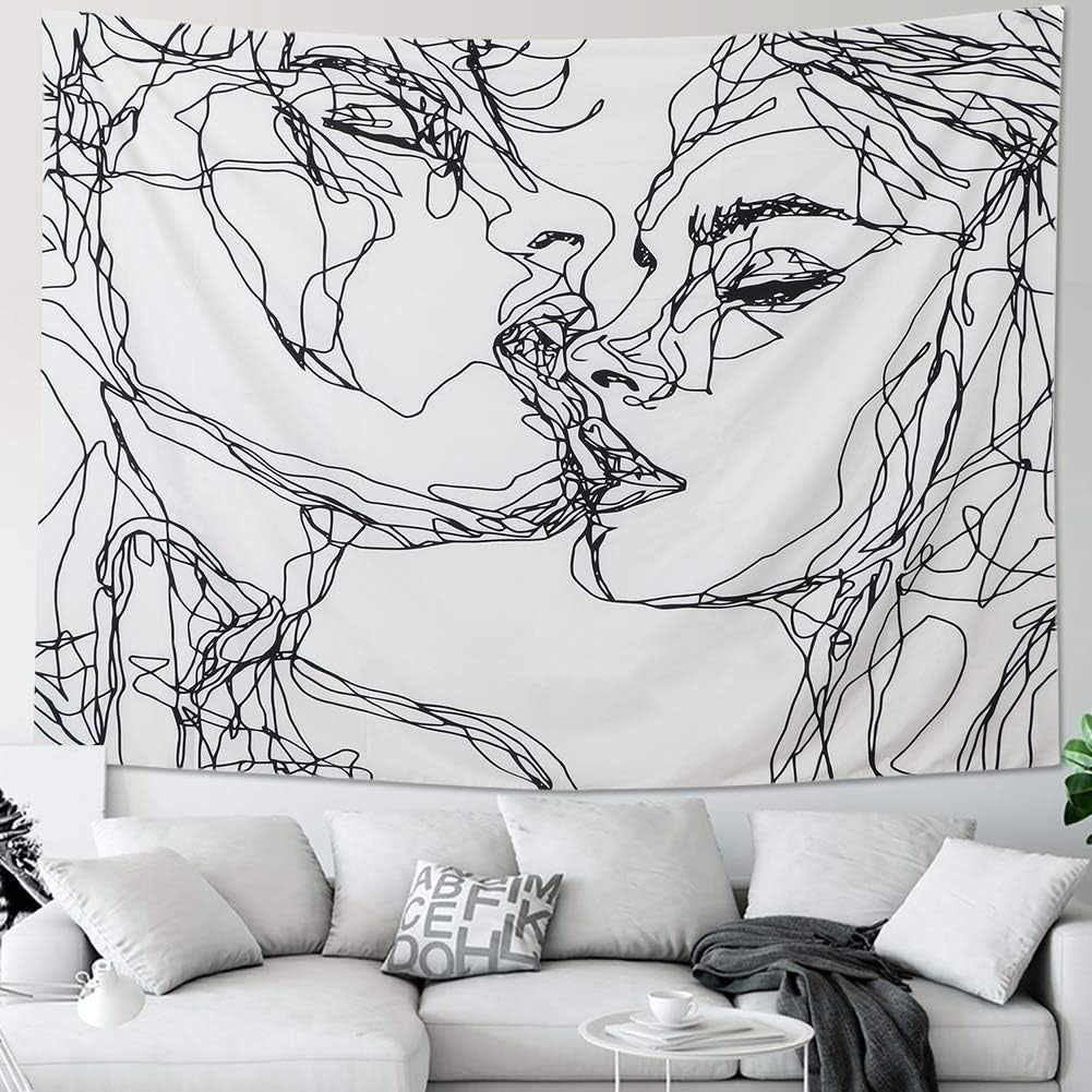Tapiserie lomohoo abstract sketch art negru alb kissing Casa - Accesorii si Decoratiuni Naty Shop