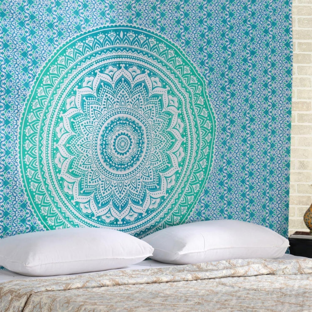 Tapiserie rajrang mandala bumbac verde mare Casa - Accesorii si Decoratiuni Naty Shop Verdețuri de mare 76.2L X 101.6B Cm