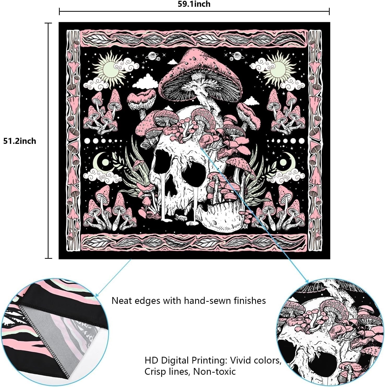 Tapiserie yugarlibi craniu roz ciuperci schelet Casa - Accesorii si Decoratiuni Naty Shop