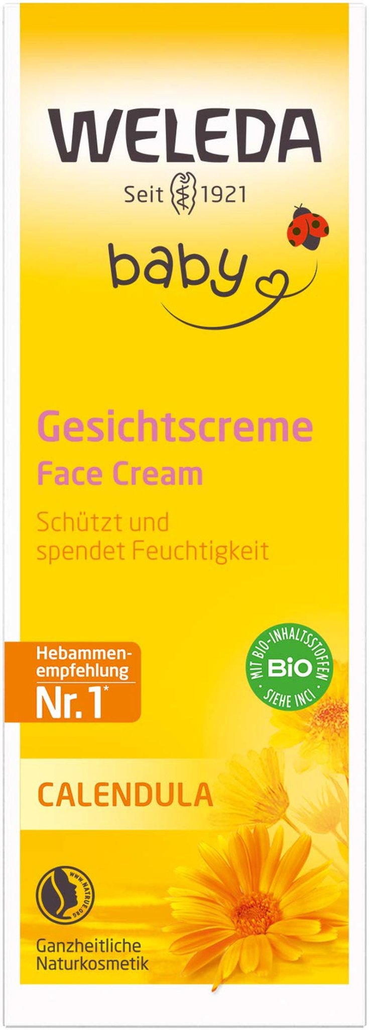 WELEDA Organic Baby Calendula Face Cream - Cremă hidratantă cosmetică naturală cu ulei de migdale și ceară de albine pentru îngrijirea pielii uscate. Cremă naturală de îngrijire facială pentru bebeluși și copii (1x 50ml) Copii - Baie si Skincare Naty Shop