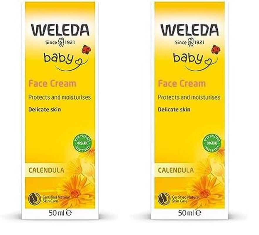 WELEDA Organic Baby Calendula Face Cream - Cremă hidratantă cosmetică naturală cu ulei de migdale și ceară de albine pentru îngrijirea pielii uscate. Cremă naturală de îngrijire facială pentru bebeluși și copii (1x 50ml) Copii - Baie si Skincare Naty Shop Cremă de față 50 Ml (pachet de 2)