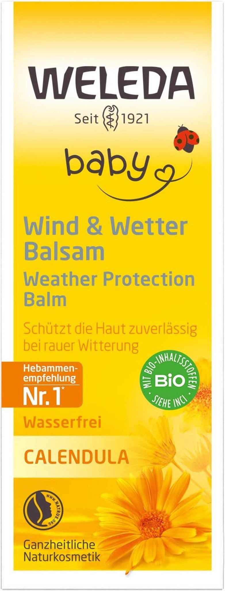WELEDA Organic Baby Calendula Wind & Weather Balm - Cremă de față și cremă de mâini pentru cosmetice naturale cu ulei de migdale și ulei de susan pentru a proteja pielea sensibilă și uscată a bebelușului de vreme aspră și frig (1x 30 ml) Copii - Baie si Skincare Naty Shop