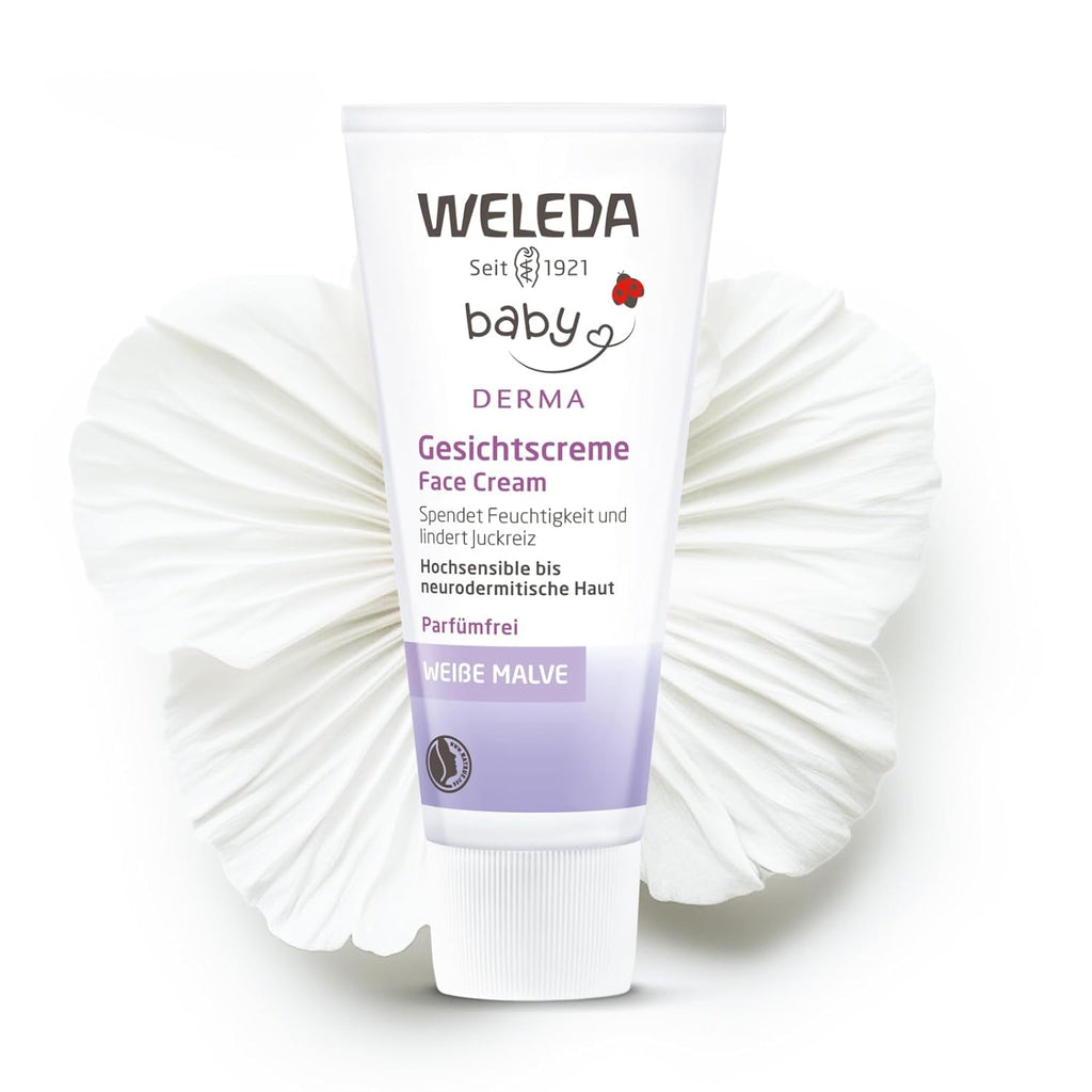WELEDA Organic Baby Derma White Mallow Face Cream, cremă hidratantă pentru pielea foarte sensibilă și neurodermitică, cosmetice naturale pentru îngrijire intensivă și ameliorarea mâncărimii (1 x 50 ml) Copii - Baie si Skincare Naty Shop 50 Ml (1 pachet)