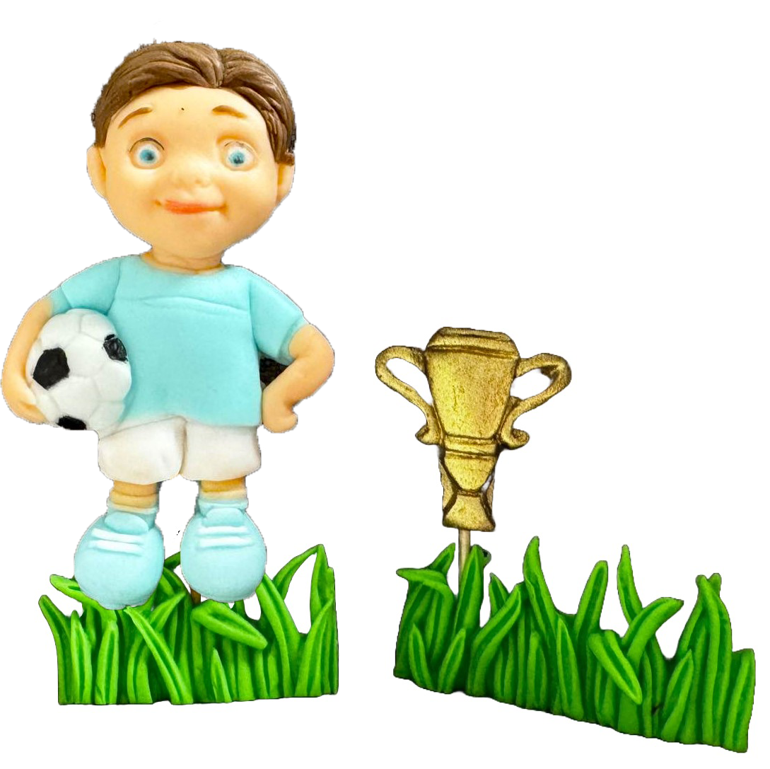 Set 4 decoratiuni comestibile din zahar, Fotbalist Decoratiuni din Pasta de Zahar Naty Shop