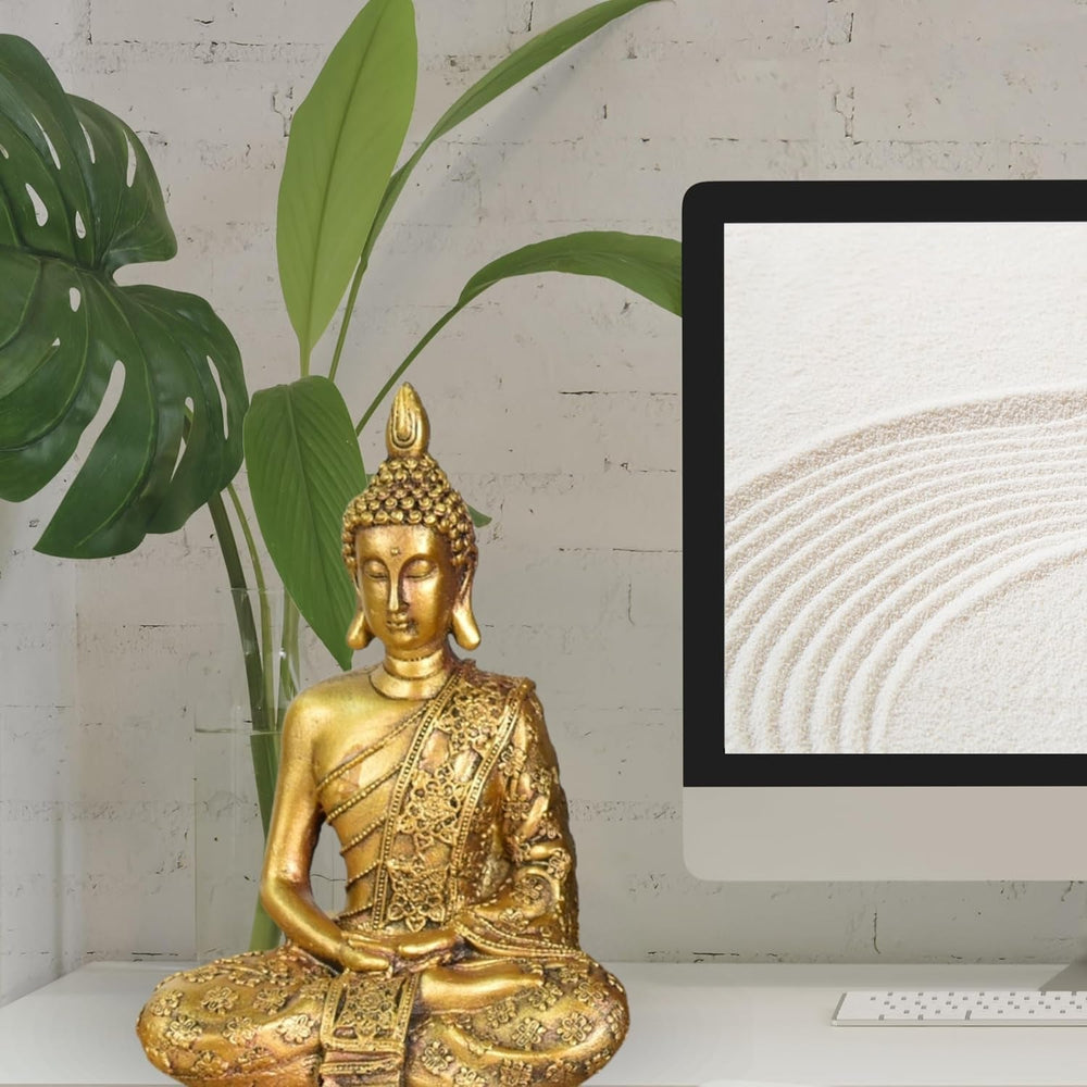 Zen'Light - Statuetă cu cap de Buddha Sanci - Decorațiune pentru Zen, meditație și feng shui - Cadou pentru o atmosferă relaxantă și spirituală - Statuie de Buddha - Înălțime: 18 cm - Culoare: auriu Statuete si sculpturi Naty Shop