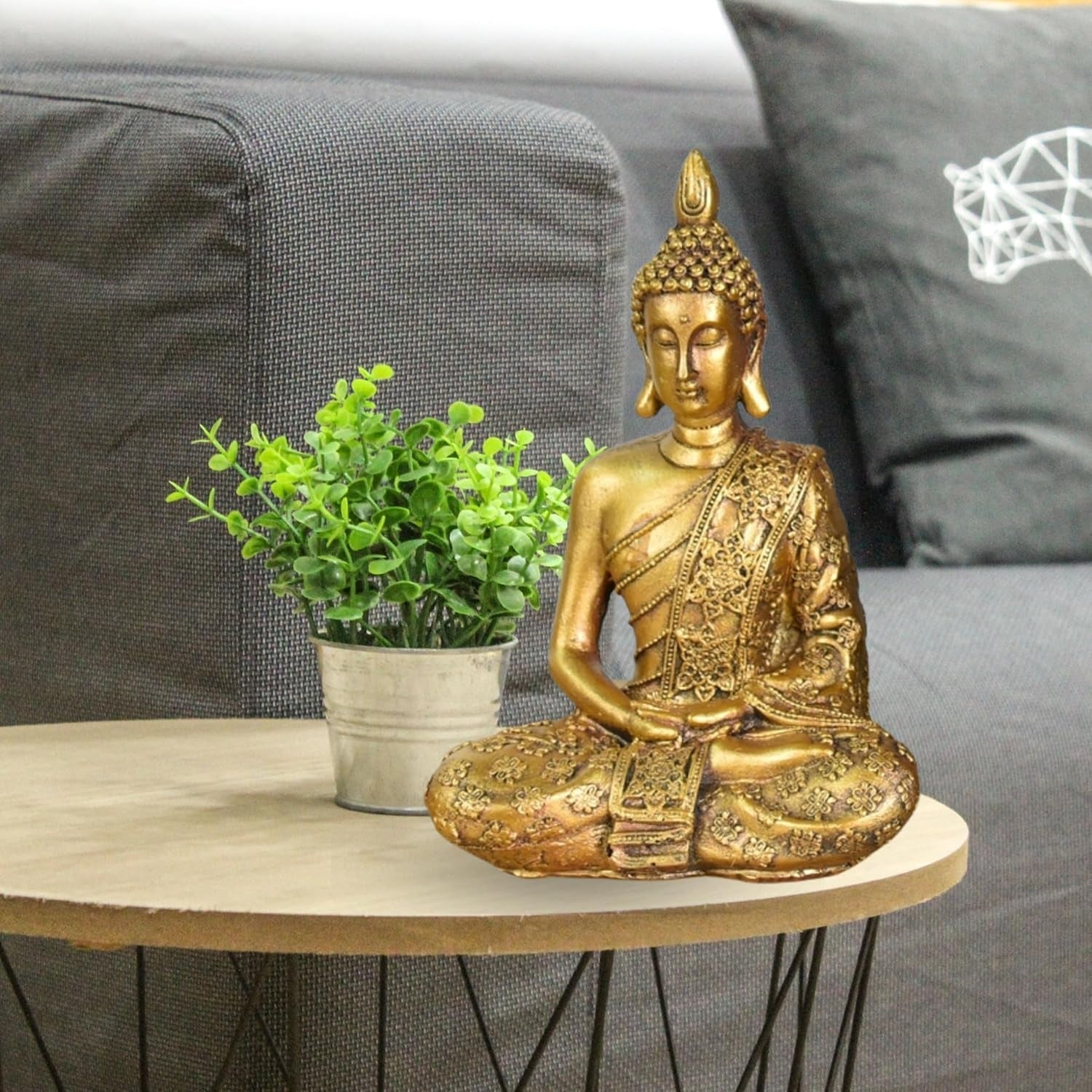 Zen'Light - Statuetă cu cap de Buddha Sanci - Decorațiune pentru Zen, meditație și feng shui - Cadou pentru o atmosferă relaxantă și spirituală - Statuie de Buddha - Înălțime: 18 cm - Culoare: auriu Statuete si sculpturi Naty Shop